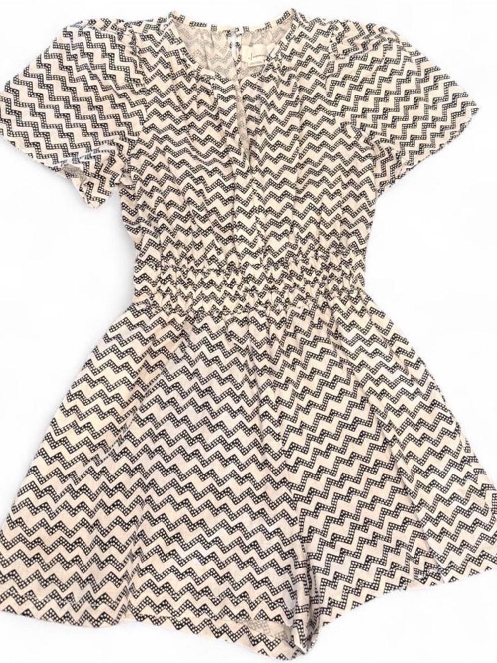 Girls Chevron Print white and Black Short Sleeve romper